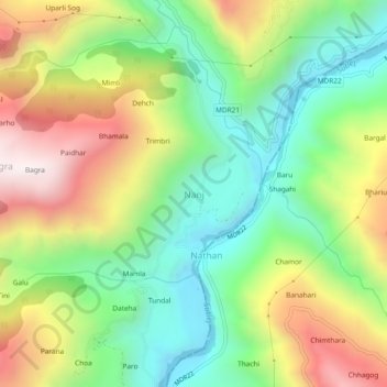 Carte topographique Nanj, altitude, relief