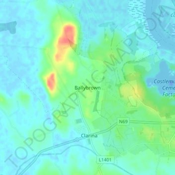 Carte topographique Ballybrown, altitude, relief