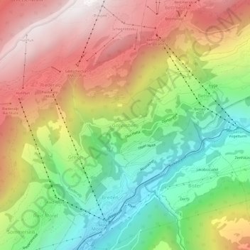 Carte topographique Goppisberg, altitude, relief