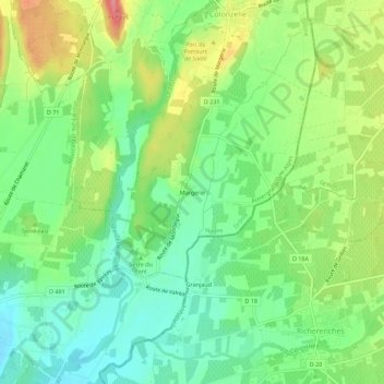 Carte topographique Margerie, altitude, relief