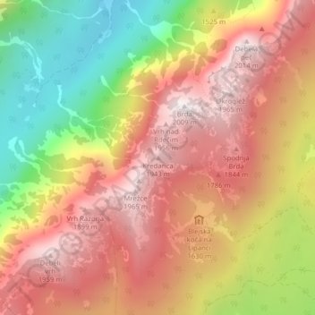 Carte topographique Kredarica, altitude, relief