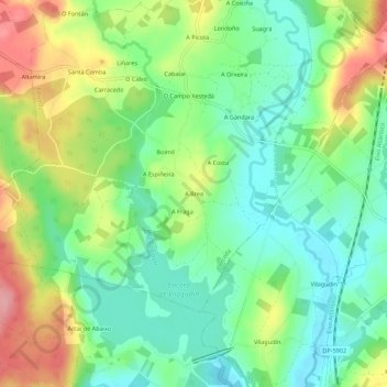 Carte topographique A Brea, altitude, relief
