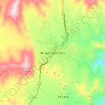 Carte topographique Maychew, altitude, relief