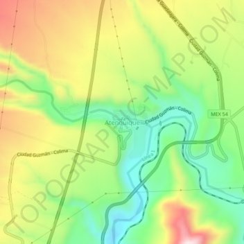 Carte topographique Atenquique, altitude, relief