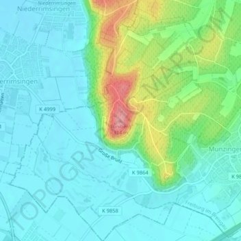 Carte topographique Tuniberg, altitude, relief