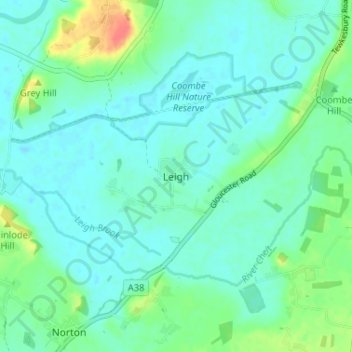 Carte topographique Leigh, altitude, relief