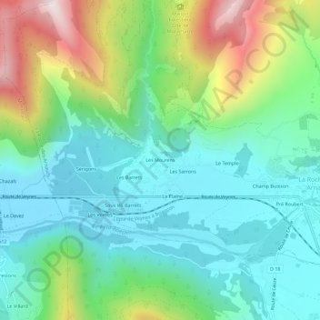Carte topographique Les Mourens, altitude, relief