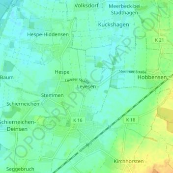 Carte topographique Levesen, altitude, relief