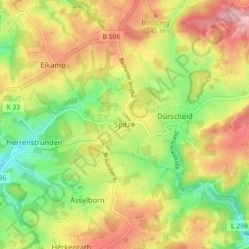 Carte topographique Spitze, altitude, relief