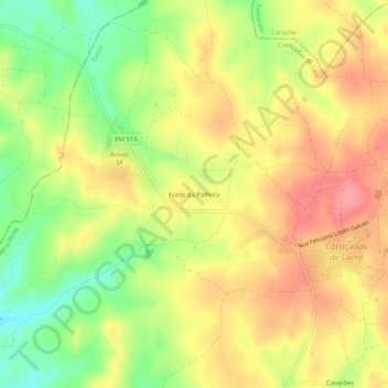 Carte topographique Foros da Palhota, altitude, relief