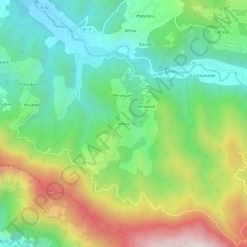 Carte topographique Arrous, altitude, relief