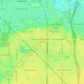 Carte topographique Lealman, altitude, relief