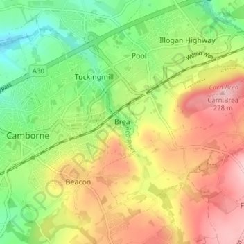Carte topographique Brea, altitude, relief