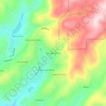 Carte topographique Blue Lake Springs, altitude, relief