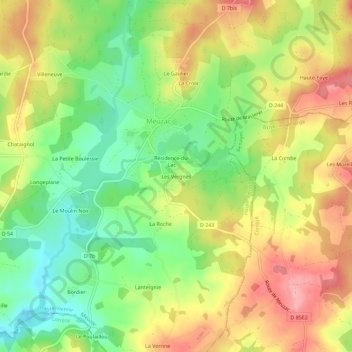 Carte topographique Les Vergnes, altitude, relief