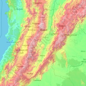 Carte topographique Tolima, altitude, relief