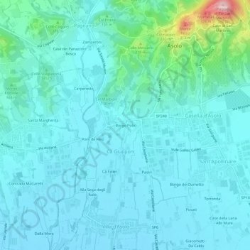 Carte topographique Borgo Polo, altitude, relief