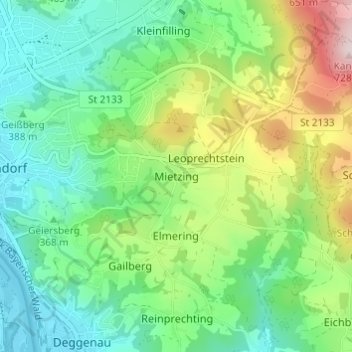 Carte topographique Mietzing, altitude, relief