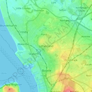 Carte topographique Litherland, altitude, relief