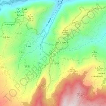 Carte topographique Sologno, altitude, relief