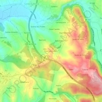 Carte topographique Casal da Ladeira, altitude, relief