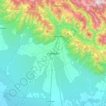 Carte topographique Haldwani, altitude, relief