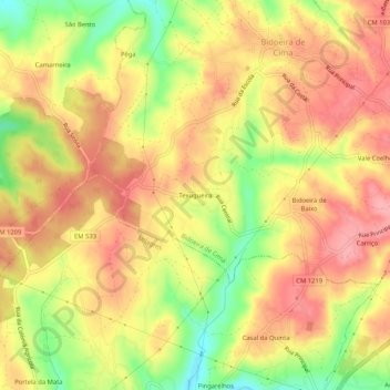 Carte topographique Texugueira, altitude, relief