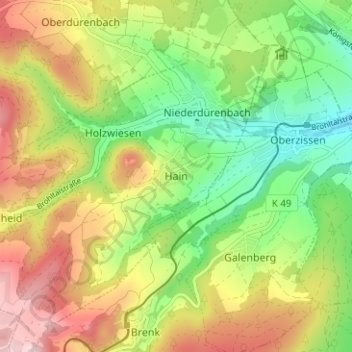 Carte topographique Hain, altitude, relief