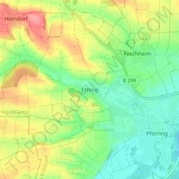 Carte topographique Ettling, altitude, relief