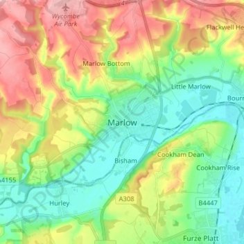 Carte topographique Marlow, altitude, relief