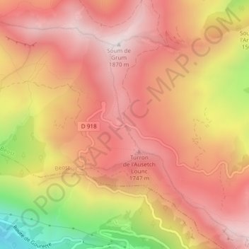 Carte topographique Col d'Aubisque, altitude, relief