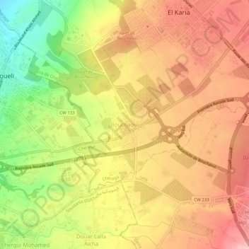 Carte topographique Bouchaoui, altitude, relief