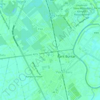 Carte topographique Permatang Tok Mahat, altitude, relief