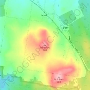 Carte topographique Wheelers Hill, altitude, relief