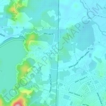Carte topographique Sungai Lembu, altitude, relief