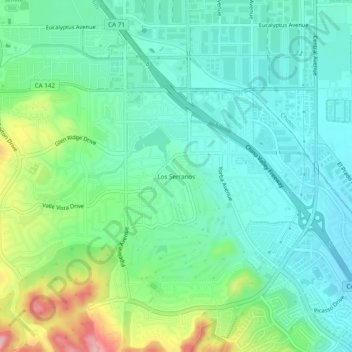 Carte topographique Los Serranos, altitude, relief
