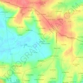 Carte topographique Chauvigni, altitude, relief