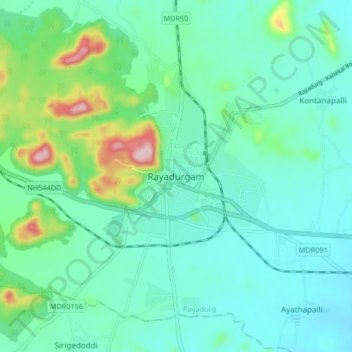 Carte topographique Rayadurgam, altitude, relief