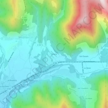 Carte topographique Blaigny, altitude, relief