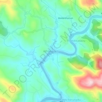 Carte topographique Athikkayam, altitude, relief