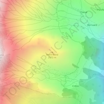 Carte topographique Mont Rond, altitude, relief