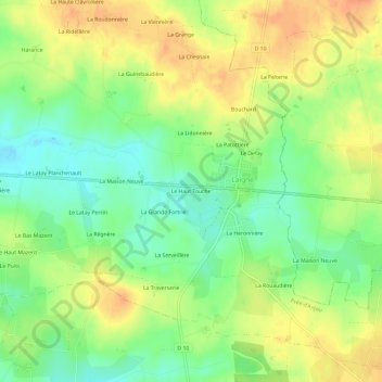 Carte topographique Le Haut Touche, altitude, relief