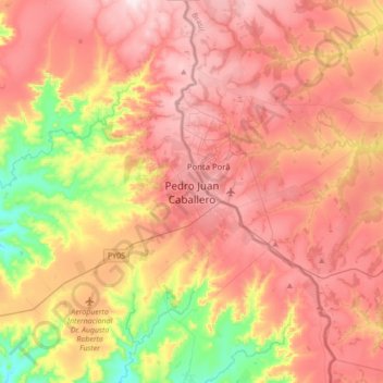 Carte topographique Pedro Juan Caballero, altitude, relief