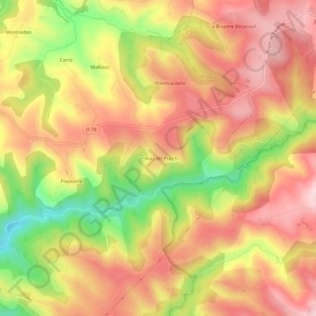 Carte topographique Le Mas del Puech, altitude, relief