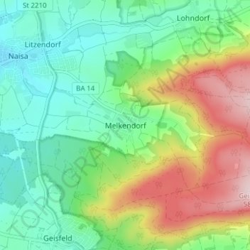 Carte topographique Melkendorf, altitude, relief