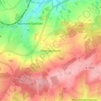 Carte topographique Oberneumark, altitude, relief