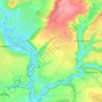 Carte topographique Llanbethery, altitude, relief