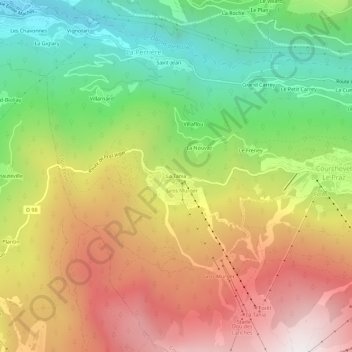 Carte topographique La Tania, altitude, relief