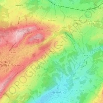 Carte topographique Manzen, altitude, relief
