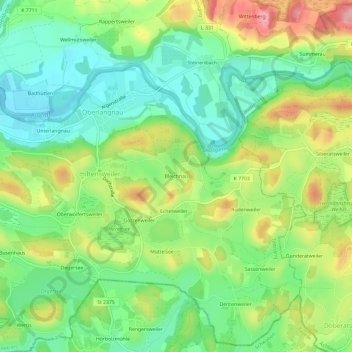 Carte topographique Bleichnau, altitude, relief